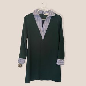 Sandro ivy green shirt dress with faux shirt collar
